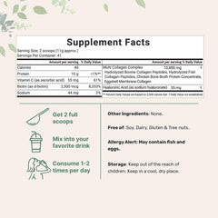 Ingredients Multi Collagen Peptides Powder - Hydrolyzed Protein Peptides (Type I,II,III,V,X) with Hyaluronic Acid, Biotin & Vitamin C Unflavored
