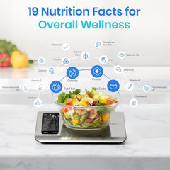 Smart Food Kitchen Scale with Nutritional Calculator | Free App with 19 Nutrients Tracking, Calorie, Marco, Digital grams and ounces for weight loss, Premium Stainless Steel